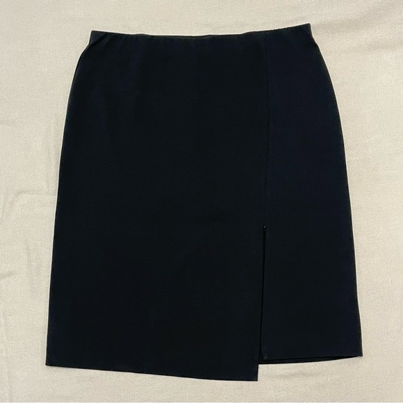 J. Jill Black Ponte Zip Slit Stretch Straight Pencil Asymmetric Skirt Large - Picture 2 of 6